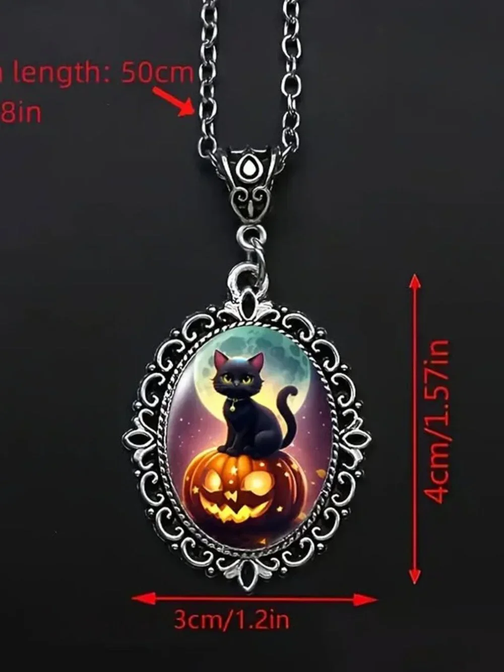 Silver Halloween BLACK CAT Pendant Necklace